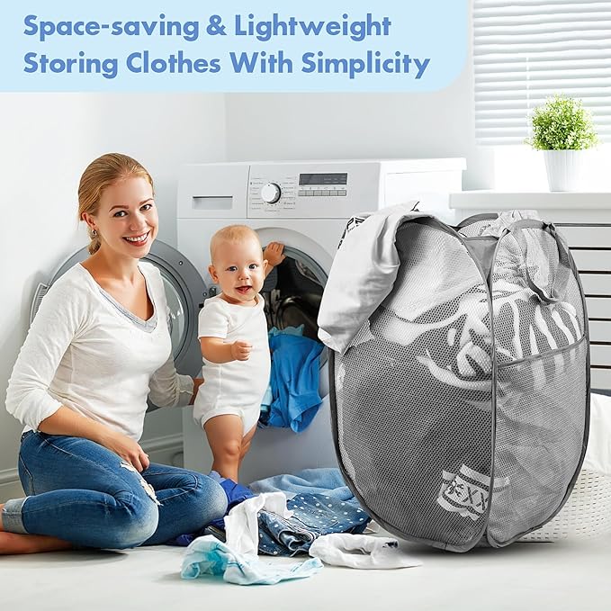 DUCOO Pop Up Laundry Hamper, 70L Collapsible Mesh Laundry Basket - Image 7