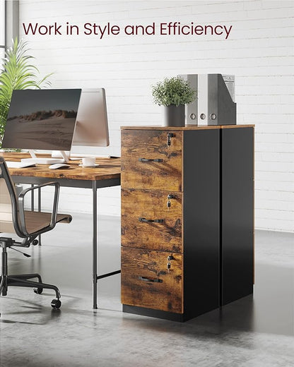 VASAGLE 3-Drawer Vertical File Cabinet, Rustic Brown and Black, - Image 4