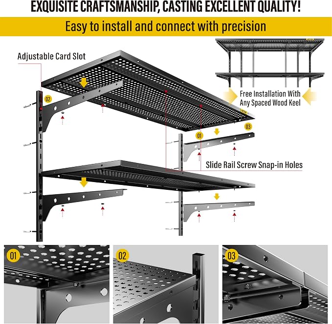2-Pack 2 Tier 1.3x3ft Garage Shelving Wall Mounted, 500lbs Load - Image 5