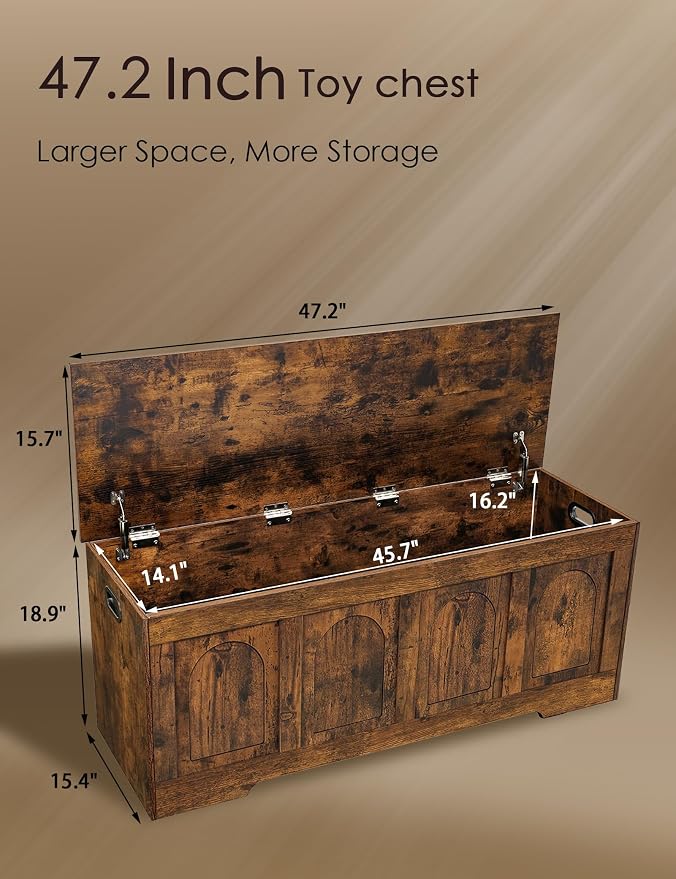 DINZI LVJ Storage Chest, 47.2" Wooden Toy Box - Image 3