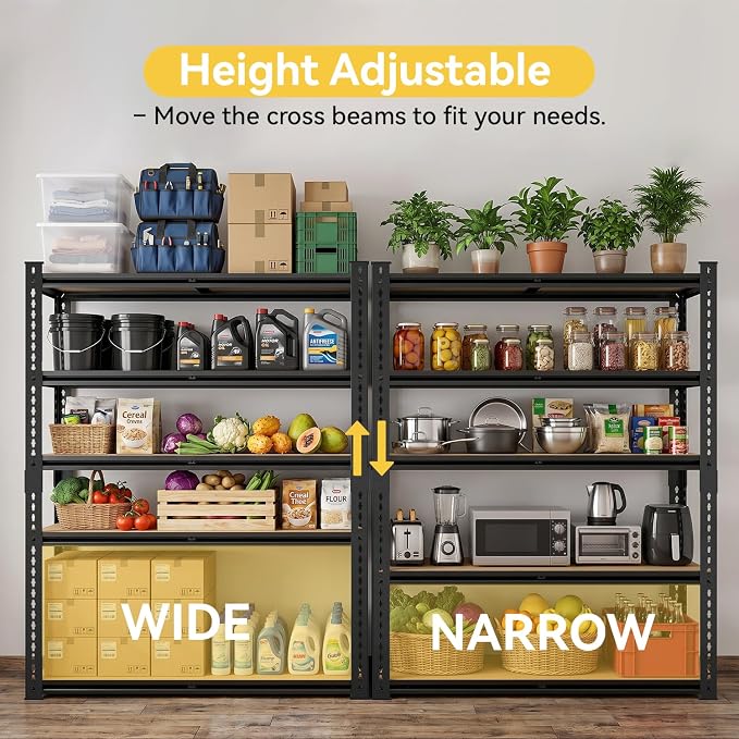 5 Tier Garage Shelving, Adjustable Heavy Duty Garage Shelves | 72 "H Metal - Image 6