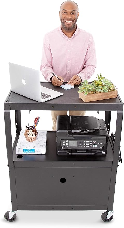 Line Leader Large AV Cart with Locking Cabinet | Height Adjustable Utility Cart - Image 7