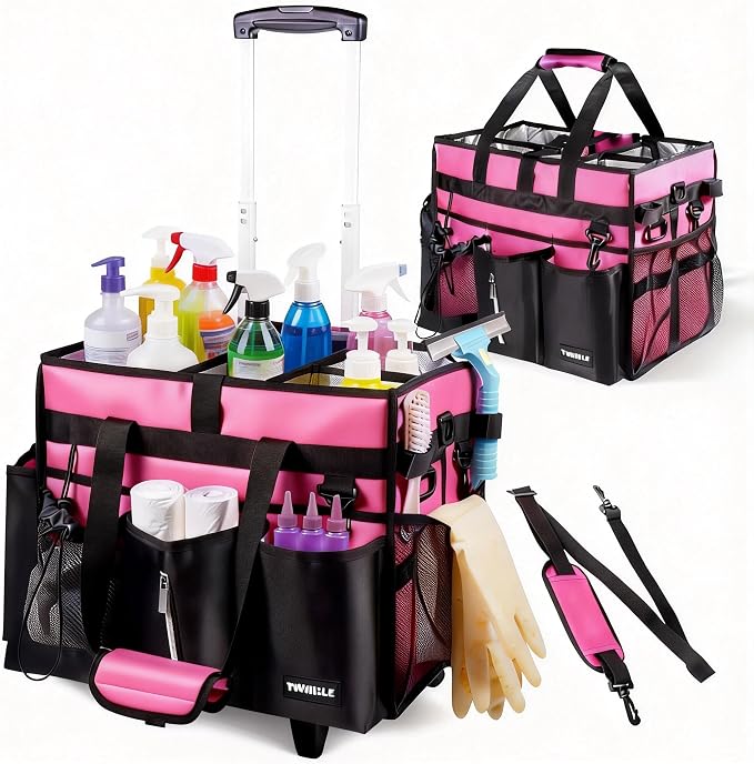 Cleaning Caddy with Wheels, Rolling Cleaning Supplies Organizer with Bottom by TWINDLE
