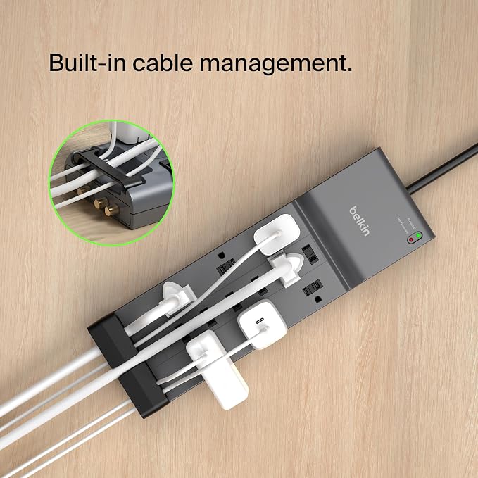 Belkin Surge Protector Power Strip w/ 12 AC Outlets & 8ft Long Flat Plug - Image 5
