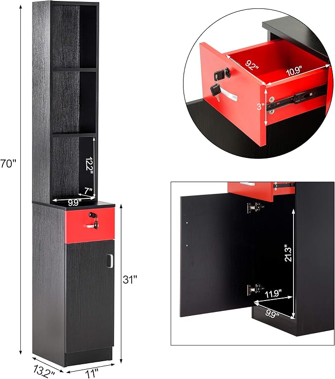BarberPub Locking Wall Mount Hair Styling Barber Station Drawer Storage Beauty - Image 3