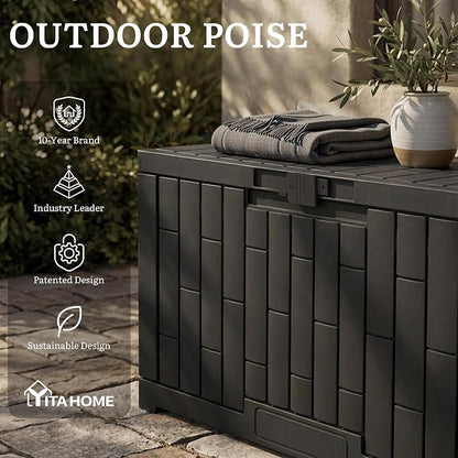 YITAHOME 60 Gallon Resin Deck Box, Weather Resistant Outdoor Rattan Storage Box - Image 9