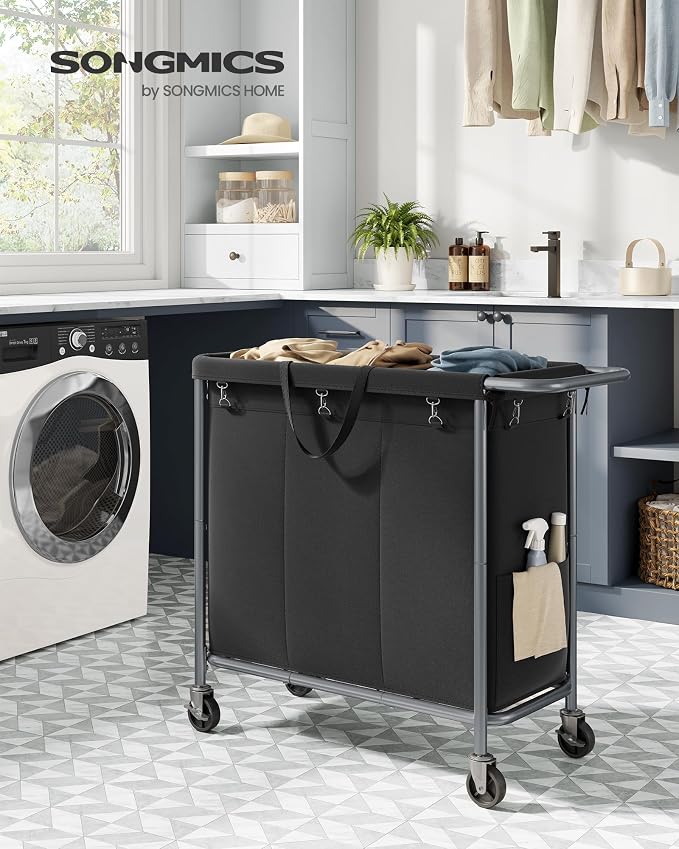SONGMICS Laundry Basket with Wheels, 3-Section Rolling Laundry Hamper, 52.8 - Image 2