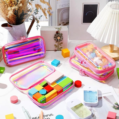 Hoolerry 4 Pcs Hard Clear Zipper Case Makeup Bags Plastic Pencil Pouch - Image 6
