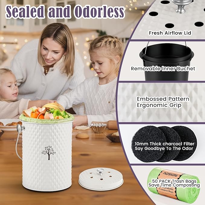 AOSION Countertop Kitchen Odorless Compost Bin - Image 3