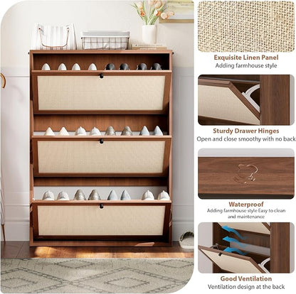 Rattan Shoe Cabinet with 3 Flip Drawers, Simple Setup Hidden Shoe Rack - Image 5