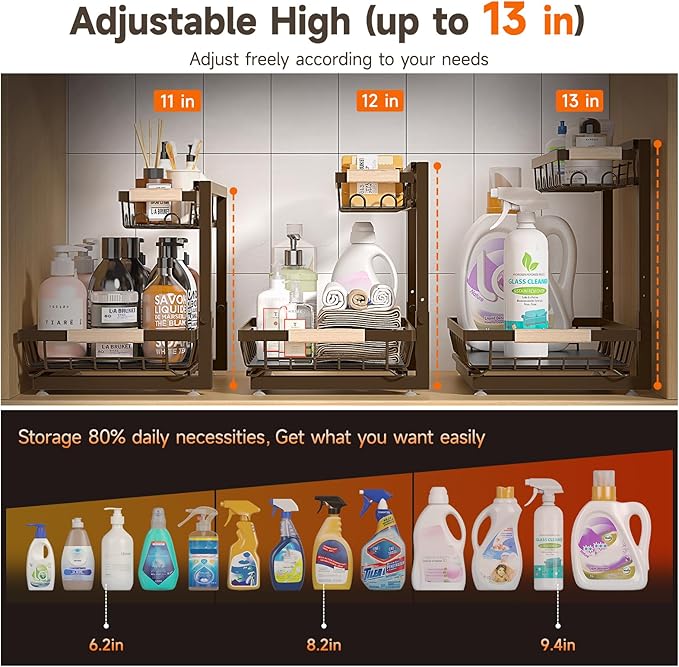 Sevenblue 2-Pack 2-Tier Height Adjustable Under Sink Organizer & Storage | - Image 2