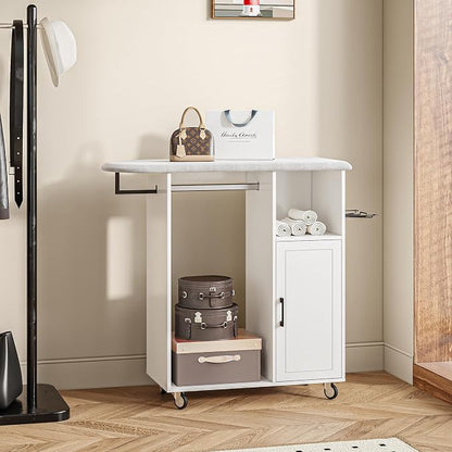 Rolling Ironing Board with Storage Cabinet, Ironing Table with Heat-Resistant - Image 3