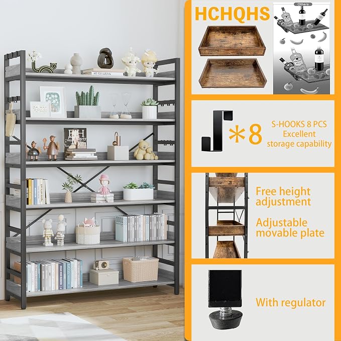 HCHQHS Bookshelf, Adjustable Industrial Bookcase, Vertical Tall Book Shelf - Image 5