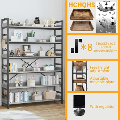 HCHQHS Bookshelf, Adjustable Industrial Bookcase, Vertical Tall Book Shelf - Image 5