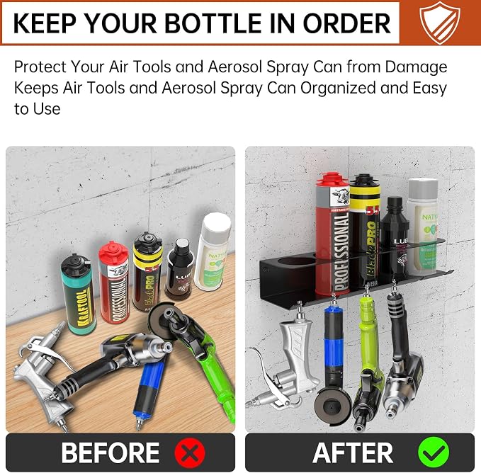 woiron Pneumatic Tool Holder/Aerosol Rack Combo, Wall Mounted Spray Can Bottle - Image 4