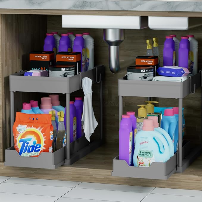 DEKAVA Under Sink Organizer 2 Pack，Bathroom Cabinet Organizer，2 Tier Sliding - Image 5