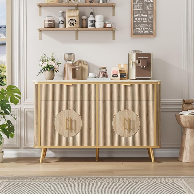 47.2" Buffet Storage Cabinet, Modern Fluted Coffee Bar Station by RNLRNL