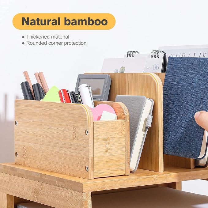 Homde Desk Organizer with File Holder: 3-Tier Bamboo Organization - Image 3
