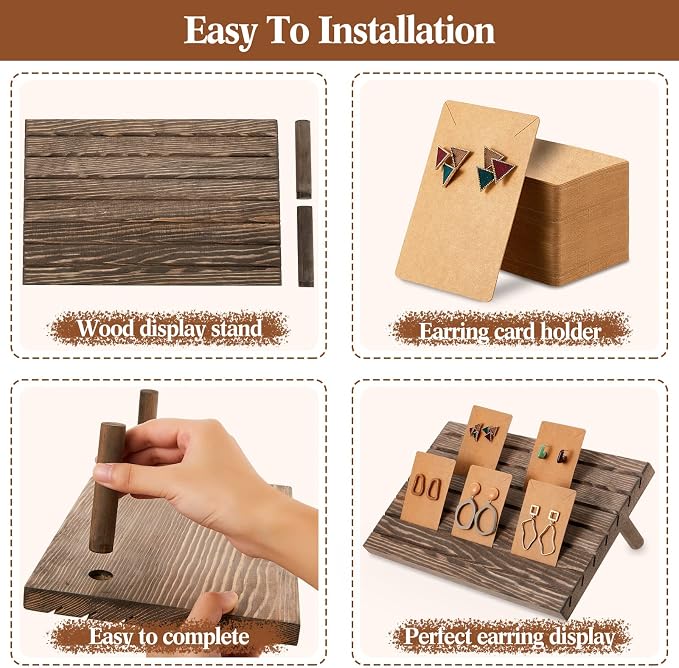 Marsui 62 Pcs Wood Earring Display Stand Earring Card Display 2 Sets of Holder - Image 7