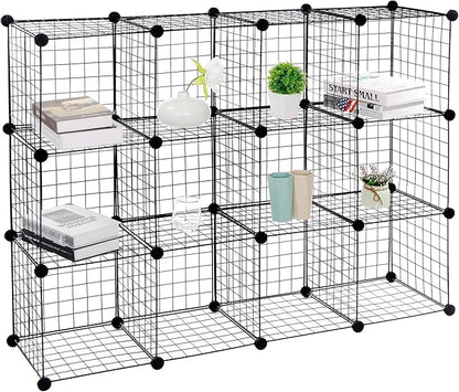 SUPER DEAL Metal Wire Cube Storage Organizer, 12 Cubes DIY Modular Cabinet - Image 4