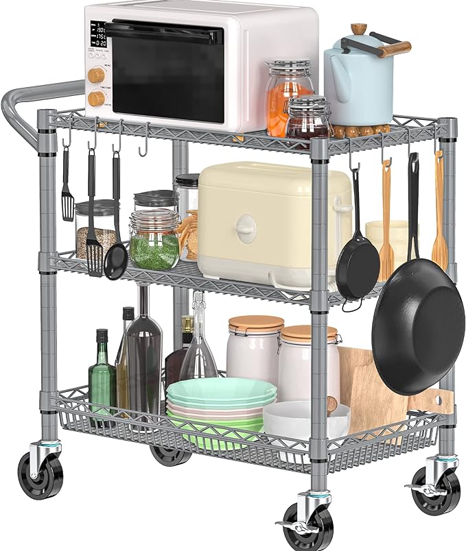 Rolling Cart with Wheels, Heavy Duty 3 Tier Metal Utility Cart 990lbs Capacity - Image 2