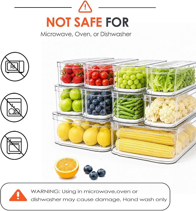 SMRCAD Clear Fridge Bins with Drain Trays - Image 3