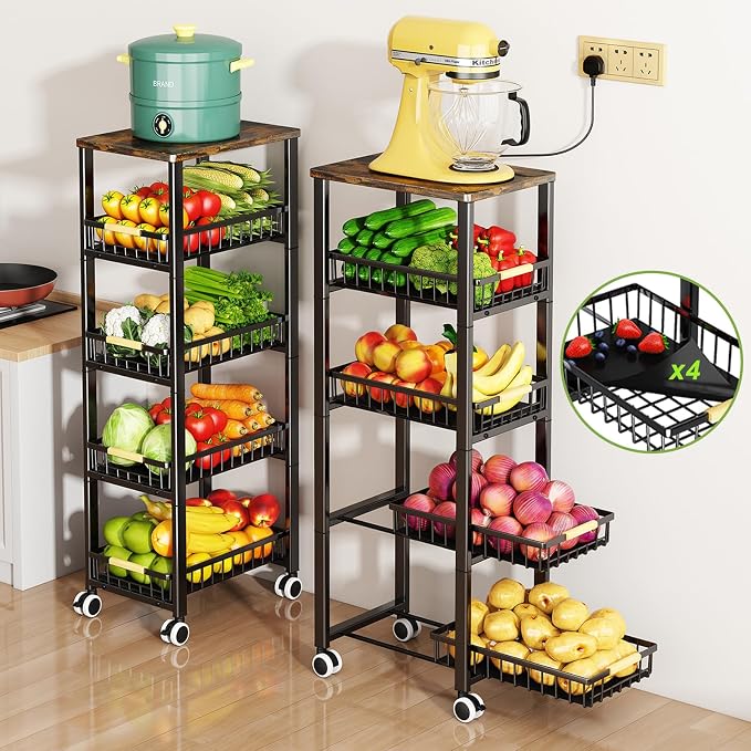 Fruit Vegetable Storage Basket for Kitchen, 5 Tier Large Pull-Out Metal Wire by MiyawellOfficial