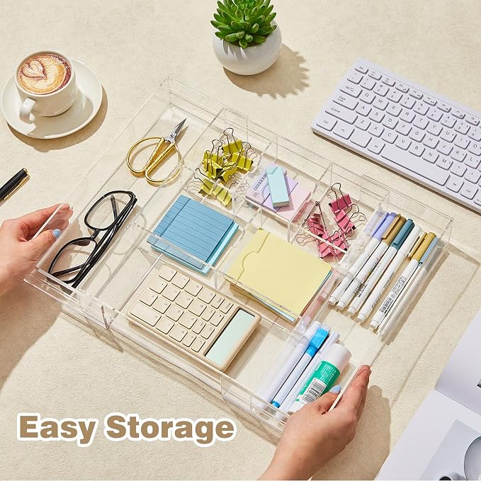 2 Pcs Acrylic Desk Drawer Organizer Maximum 12 x 18 x 2.1 Inch Expandable - Image 4