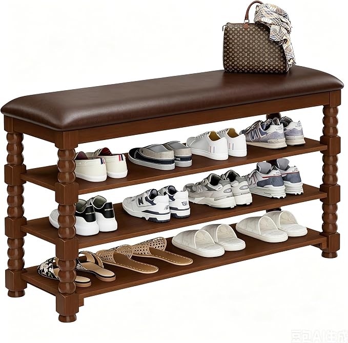 Homleke 3-Tier Solid Wood Shoe Rack Bench - Image 9