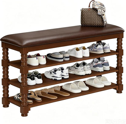 Homleke 3-Tier Solid Wood Shoe Rack Bench - Image 9