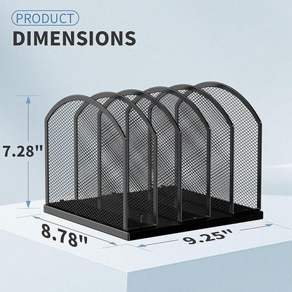 5-Section Vertical Desktop Organizer, 5-Section Mesh File Folder Stand Sorter - Image 2