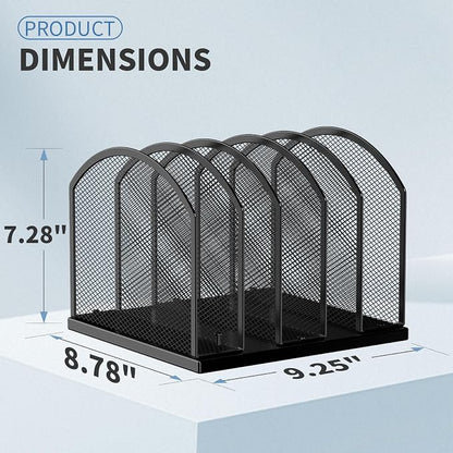 5-Section Vertical Desktop Organizer, 5-Section Mesh File Folder Stand Sorter - Image 2