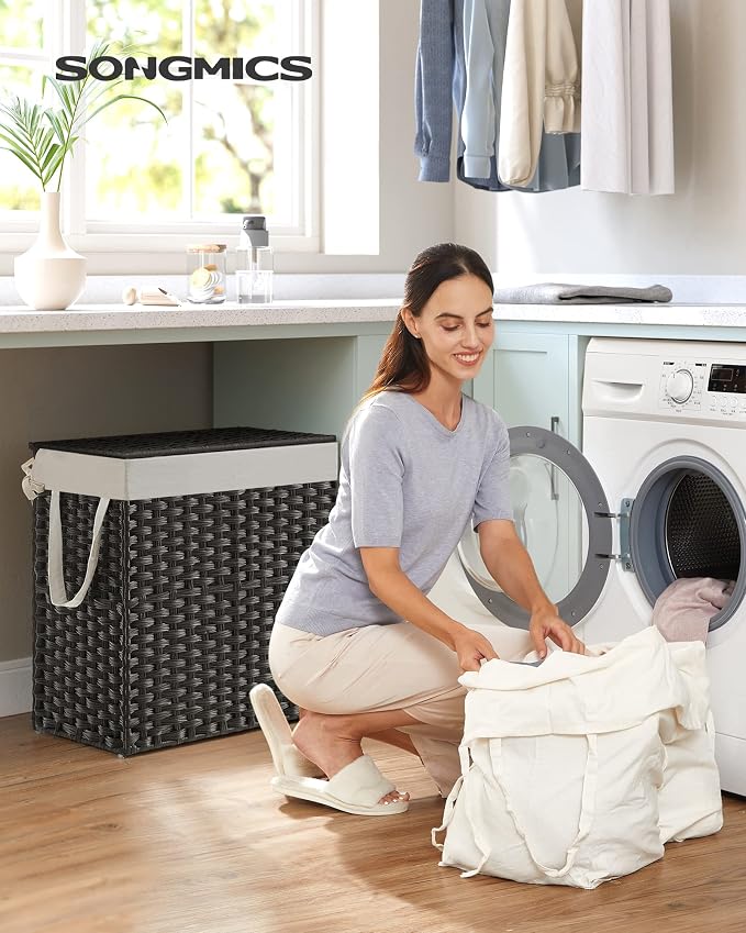 SONGMICS Laundry Hamper with Lid, 110L Wicker Laundry Basket | 6 Mesh Bags - Image 2