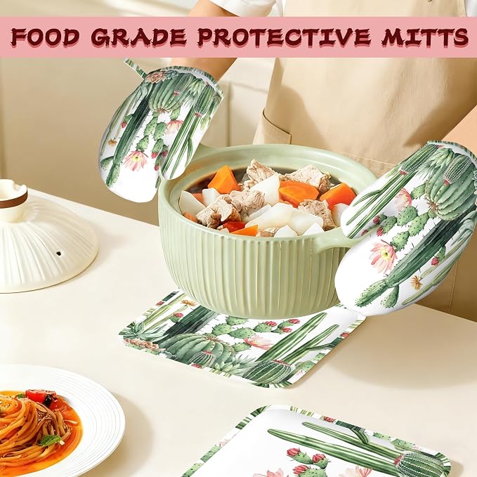 Cactus Succulent Greenery Flower Heat-Resistant Silicone Oven Mitts and Pot - Image 7