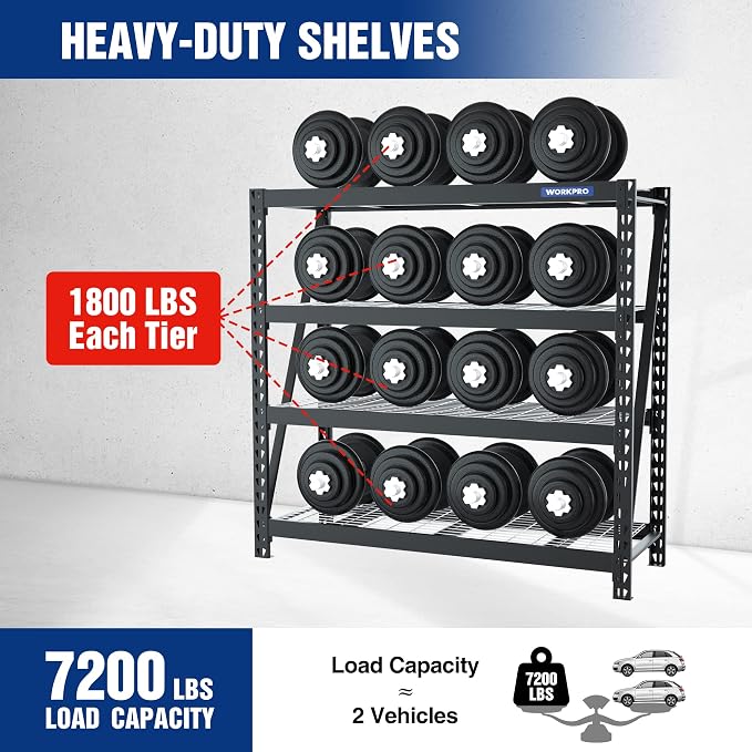 WORKPRO 68" Ultra Wide 4-Tier Metal Garage Shelving Unit, 7200 LBS Capacity - Image 3