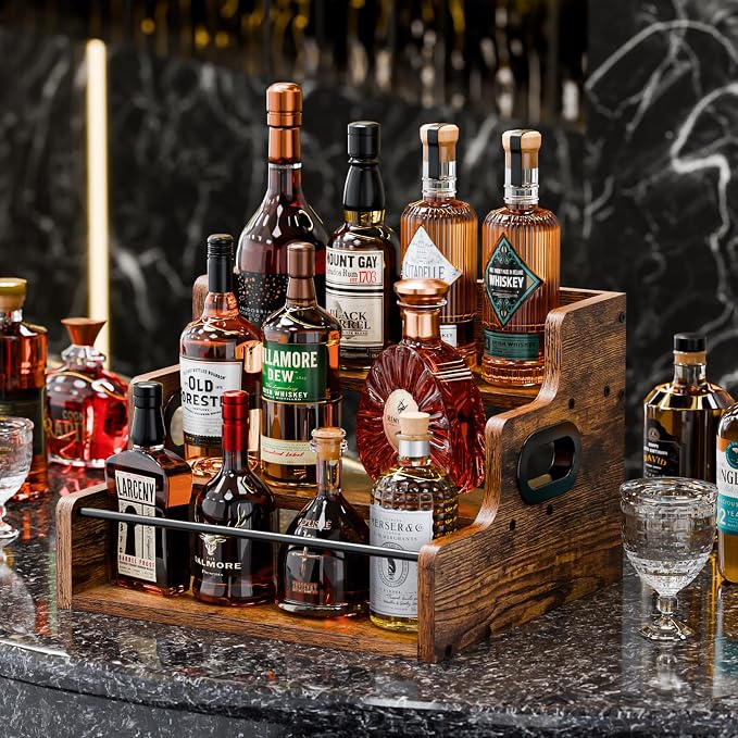KLM Liquor Bottle Display Shelf, Coffee Syrup Rack Organizer, 3 Step Countertop - Image 2