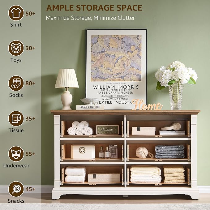 Farmhouse 6 Drawers Dresser for Bedroom, Wooden Dresser TV Stand - Image 4