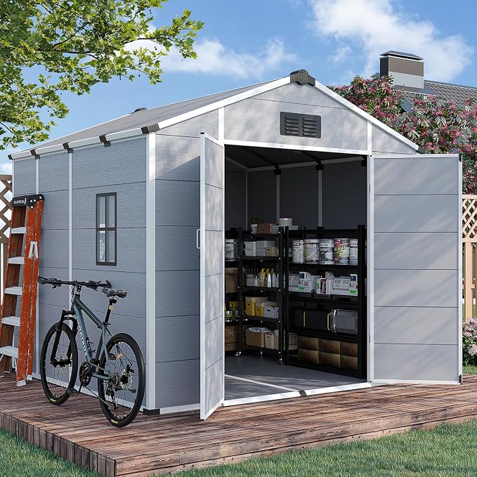 8 x 8 FT Resin Tool Shed, Plasic Outdoor Storage Shed by DNYKER