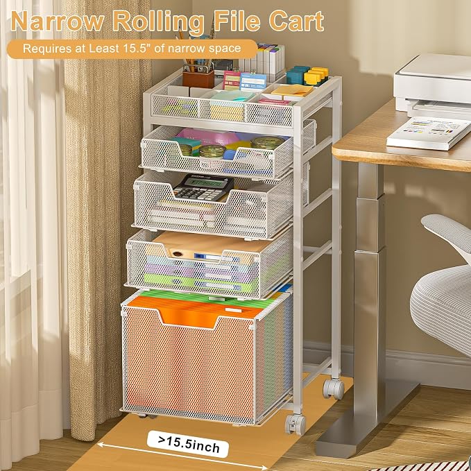 Rolling File Cart with 4 Storage Drawers, Under Desk Filing Cabinet with DIY - Image 3