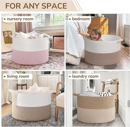 INDRESSME 115L Extra Large Blanket Basket, Soft Cotton Rope Storage Baskets - Image 4