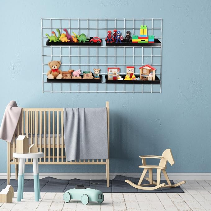 Coume 4 Pcs Gridwall Shelf Grid Panel Display Shelf Metal Wire Wall Rack - Image 5