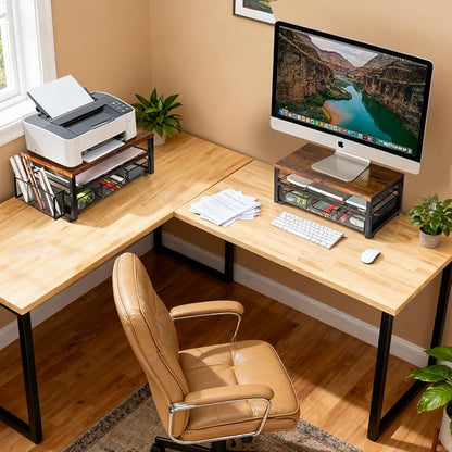 ARCOBIS Monitor Riser with Drawers and Pen Holders, Wood & Mesh Metal Computer - Image 5