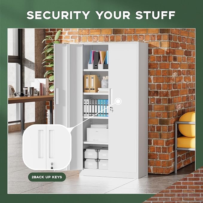 Greenvelly White Metal Storage Cabinet - Image 4