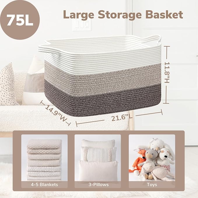 Goodpick Large Woven Storage Basket, 21.6"x14.9"x11.8", Blanket Storage - Image 3