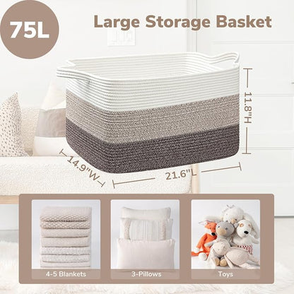 Goodpick Large Woven Storage Basket, 21.6"x14.9"x11.8", Blanket Storage - Image 3