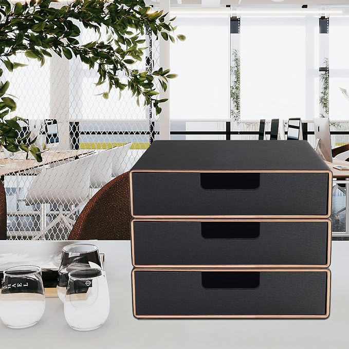 Stackable Organizer Drawer PU Leather Classic Handmade, Organize Home Office - Image 2