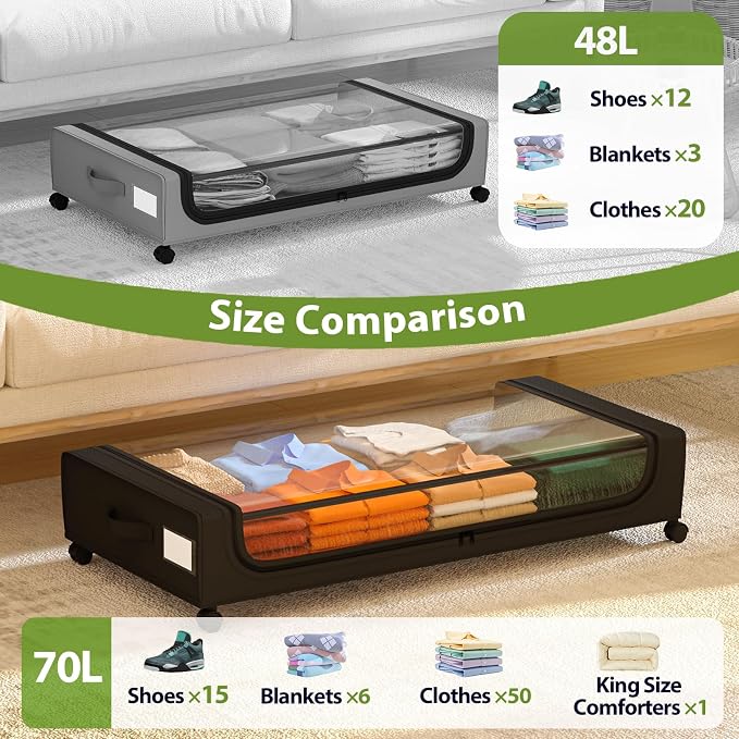 GoMaihe Under Bed Storage with Wheels: 70L Underbed Storage Containers with - Image 4