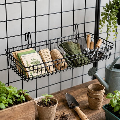 Black Metal Wire Hanging Basket, flower pots & supplies, coated metal shelf - Image 7