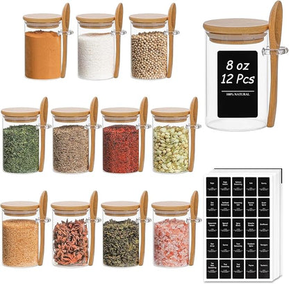 ComSaf 12 Pcs Glass Spice Jars and Spoons, 8oz Glass Containers by ComSaf