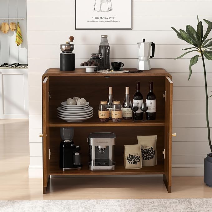 Sideboard Buffet Cabinet with Storage, Wood Arched Storage Cabinet with 2 Doors - Image 6
